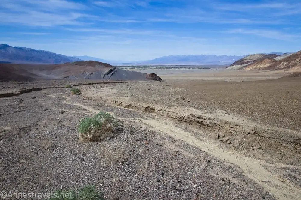 The wash of Desolation Canyon's South Fork A gravelly desert wash with hills and mountains in the distance