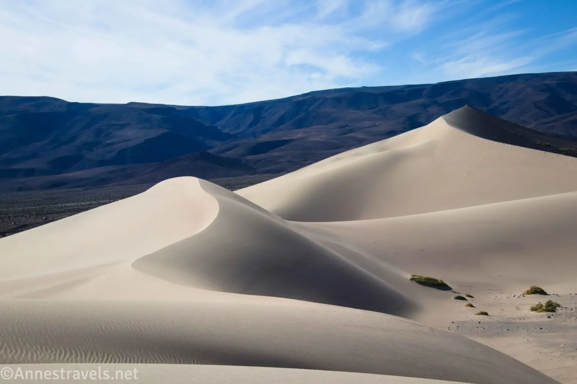 Panamint Dunes Two of the Panamint Dunes, complete with curving dune tops and darker hills beyond