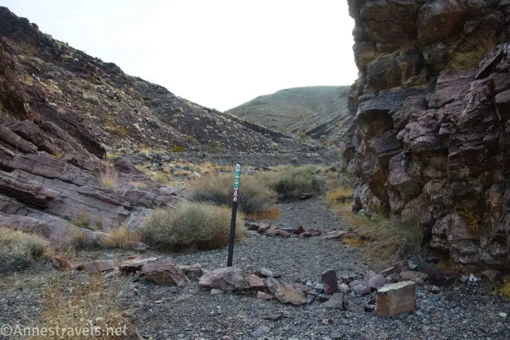End of the Echo Canyon Road Sign at the end of the Echo Canyon Road and beginning of Echo Canyon hike, Death Valley National Park, California