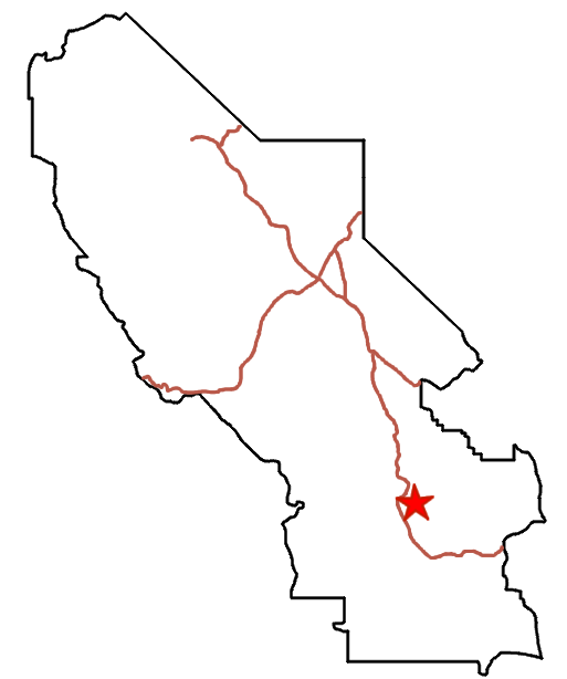 Map of Death Valley National Park with star near the Sidewinder and Willow Canyons, California