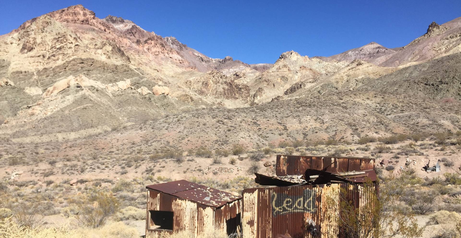 Old buildings in the ghost town of Leadfield, Death Valley National Park, California