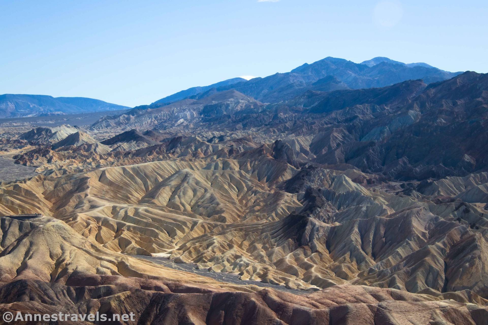 The Badlands below Zabriskie Point from the Red Cathedral Canyon Crest, Death Valley National Park, California