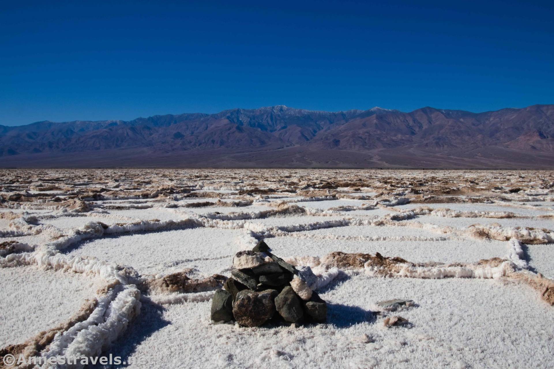 Cairn marking the Lowest Point in North America, Death Valley National Park, California