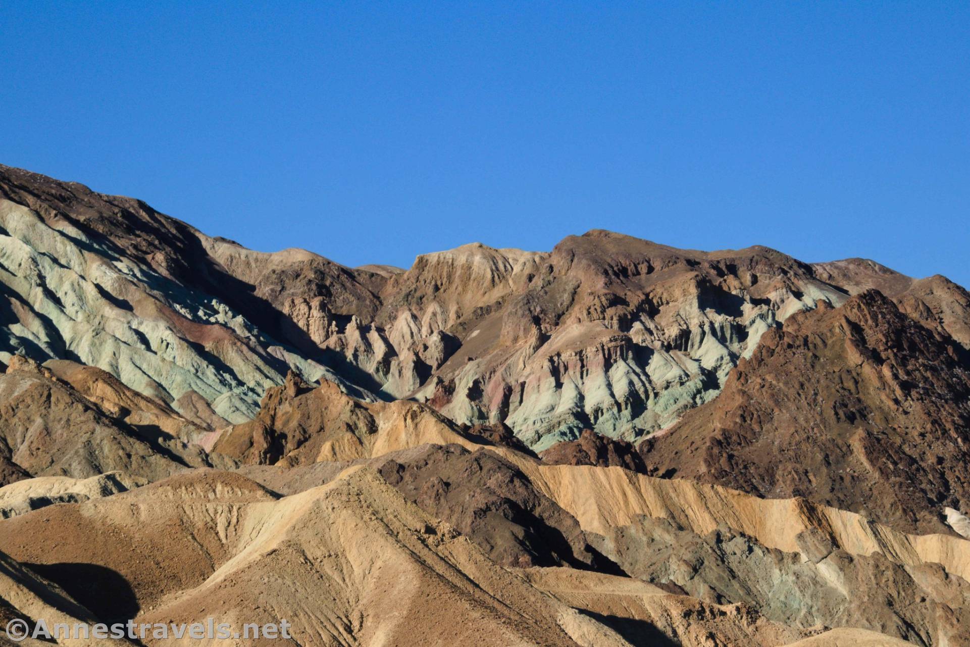 Colorful badlands near the 20 Mule Team Scenic Drive, Death Valley National Park, California