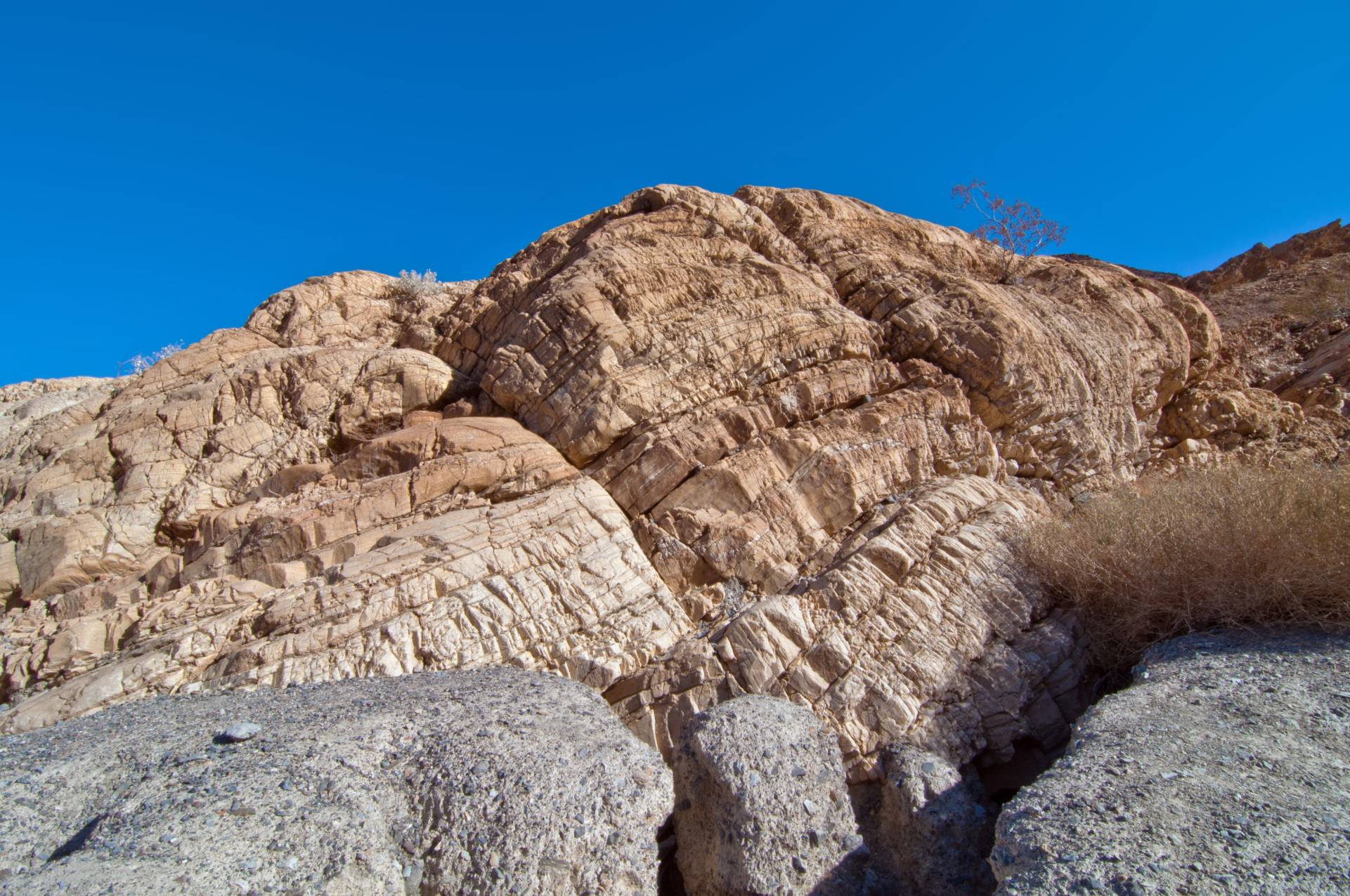 A large tan cliff made up of many sections