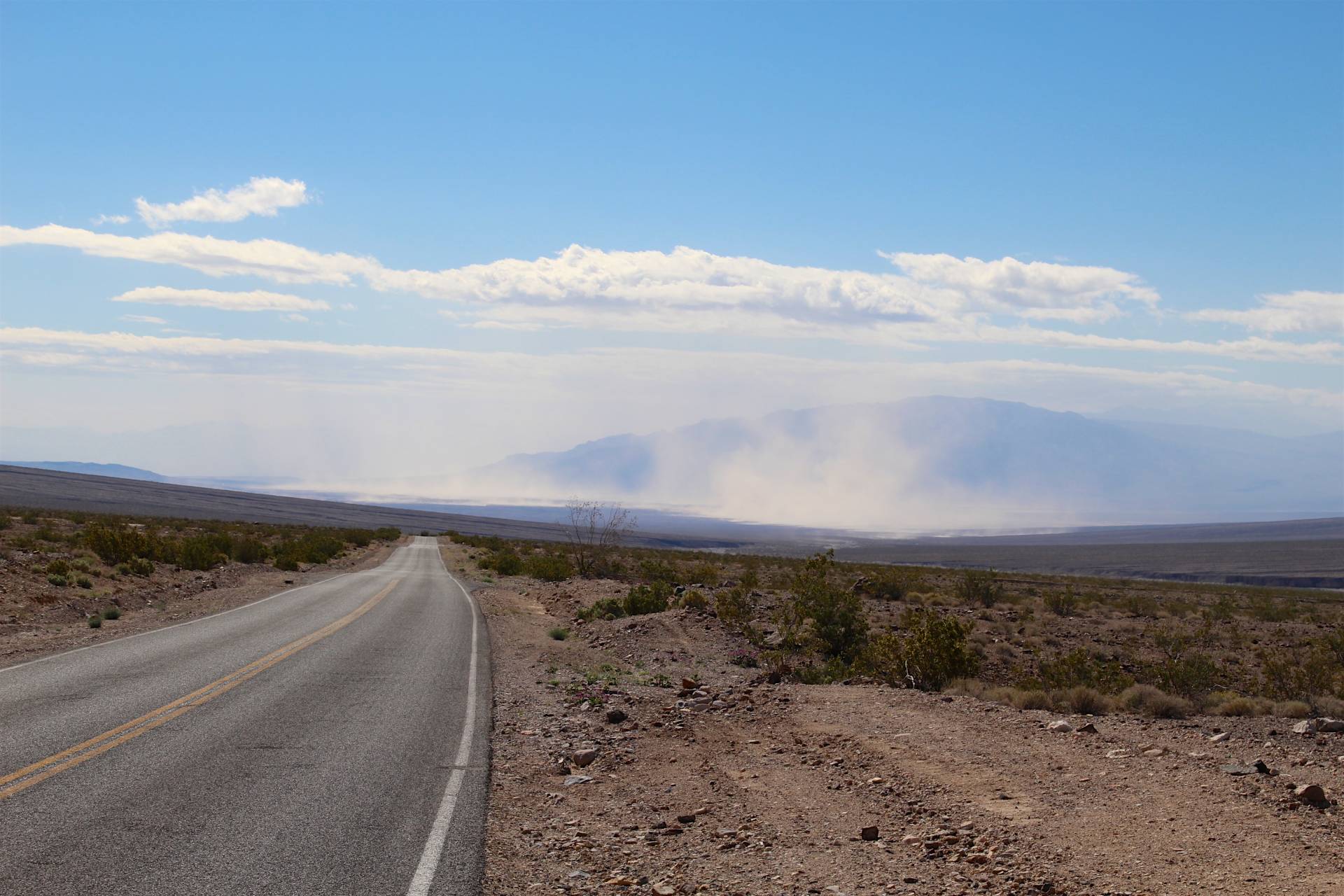 A dust storm along the Scotty's Castle Road, Death Valley National Park, California