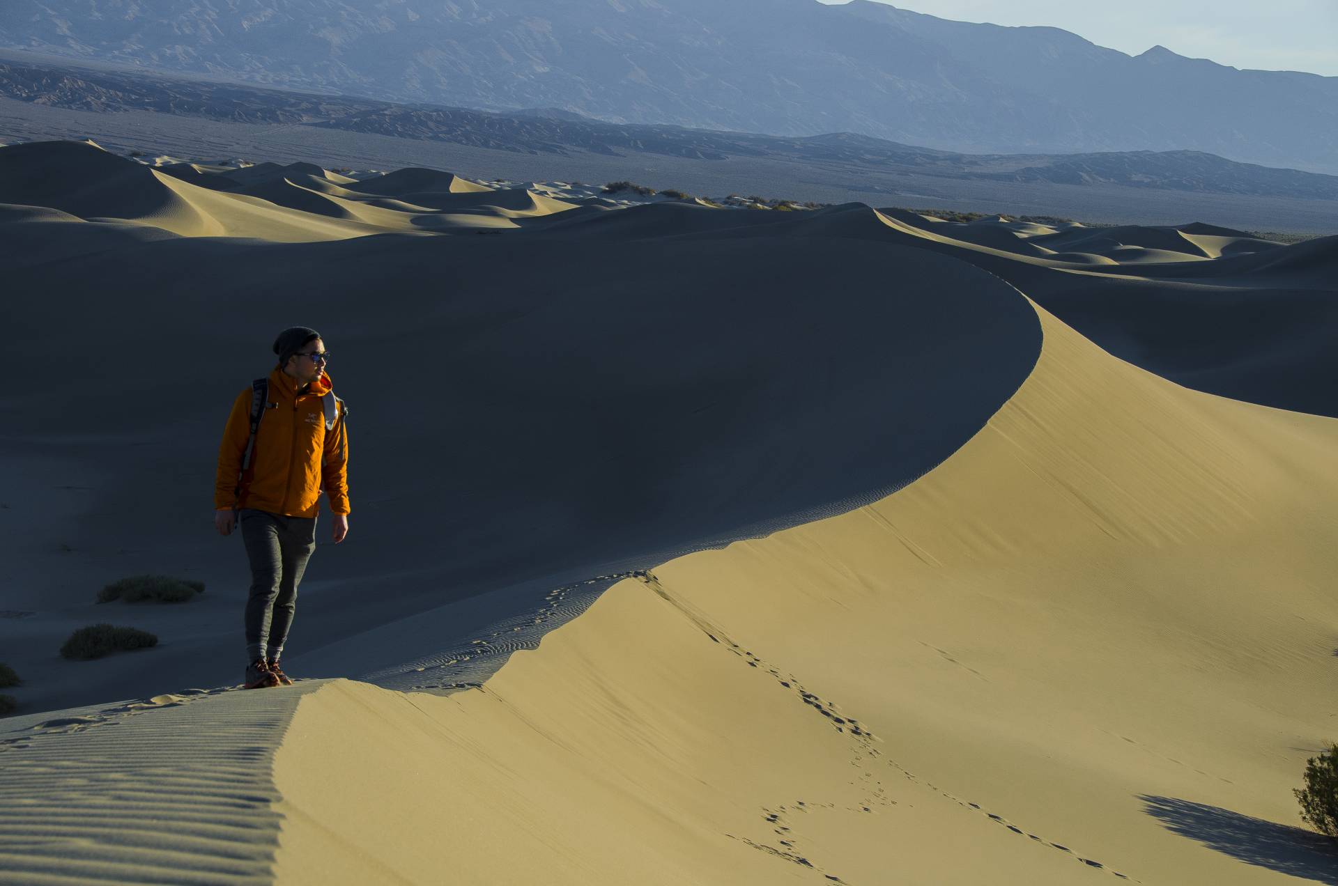 Hiking in the Mesquite Sand Dunes, Death Valley National Park, California