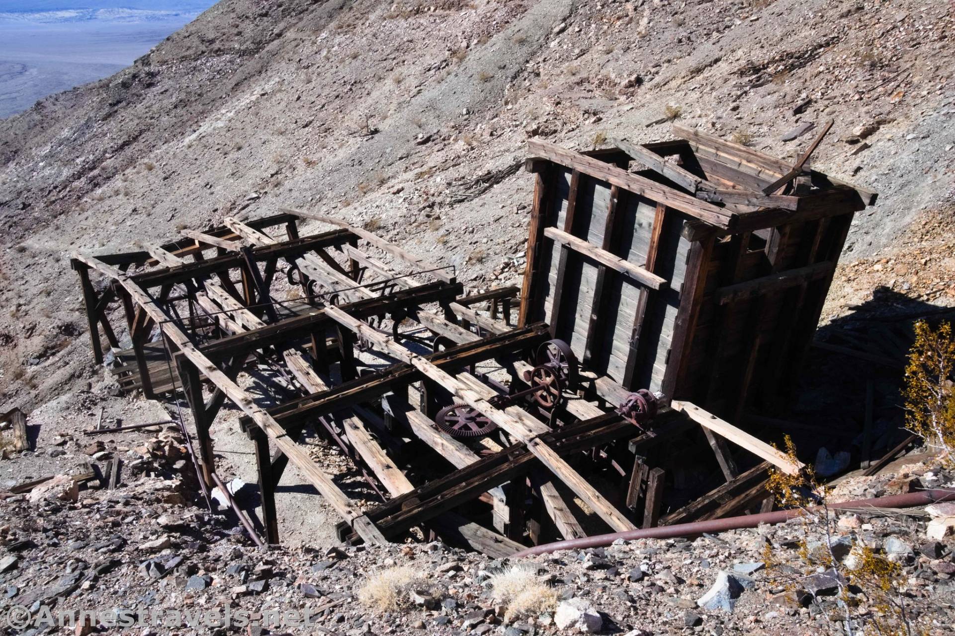 Above the areal tramway for the Keane Wonder Mine, Death Valley National Park, California