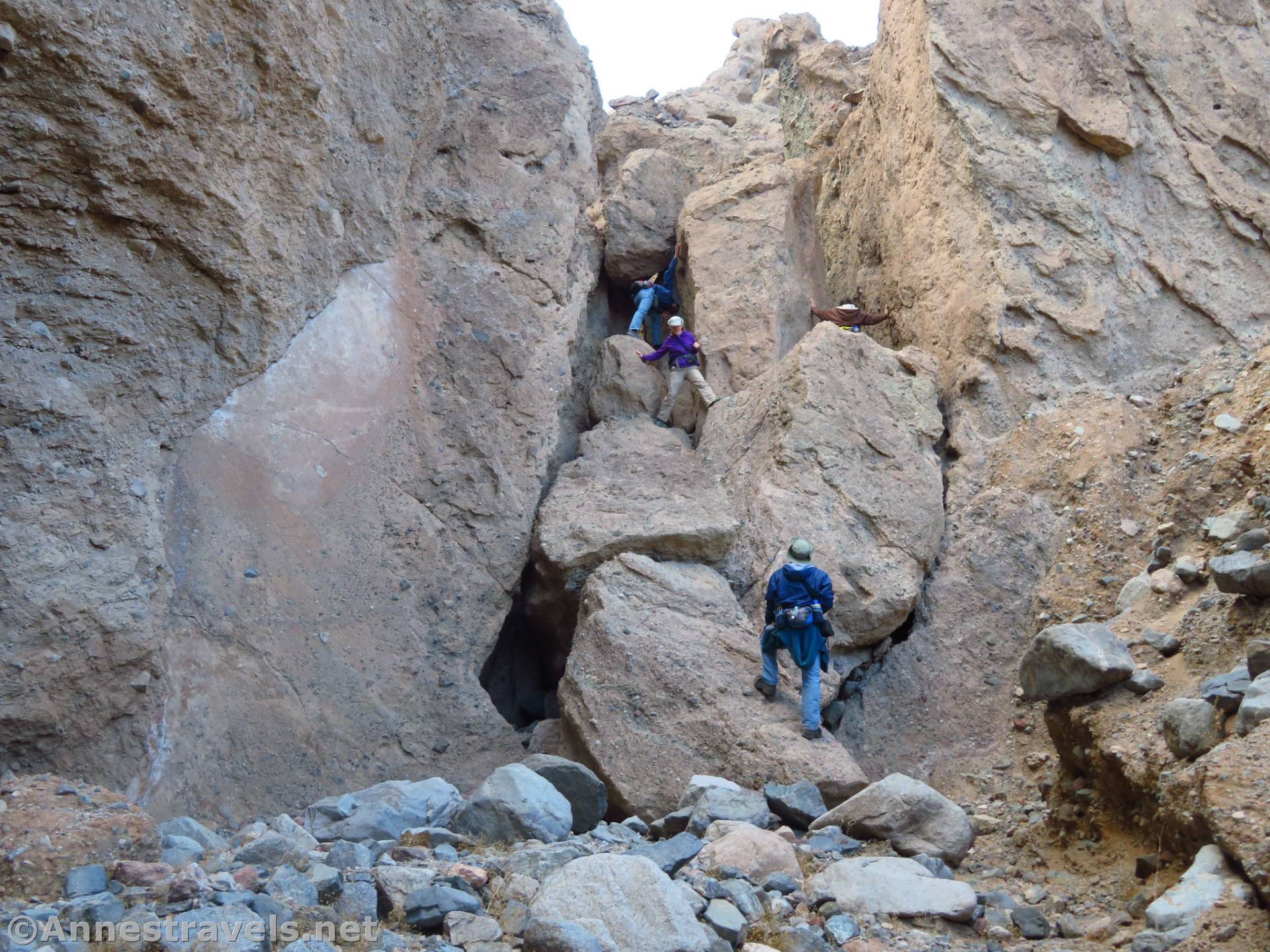 Scrambling around Sidewinder Canyon Slot 4, Death Valley National Park, California