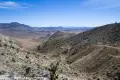 Above the Lost Burro Mine Desert valley with Joshua trees with old mine roads and distant rugged mountains