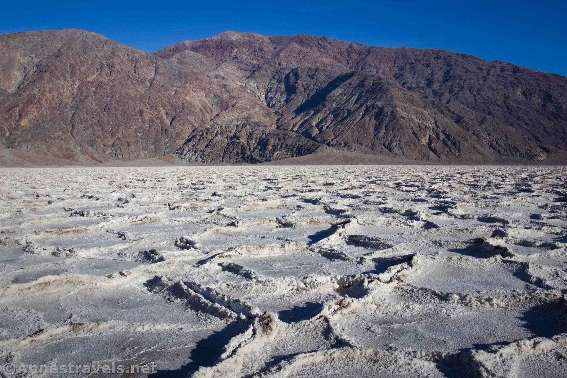 Hiking back across Badwater Flats, Death Valley National Park, California