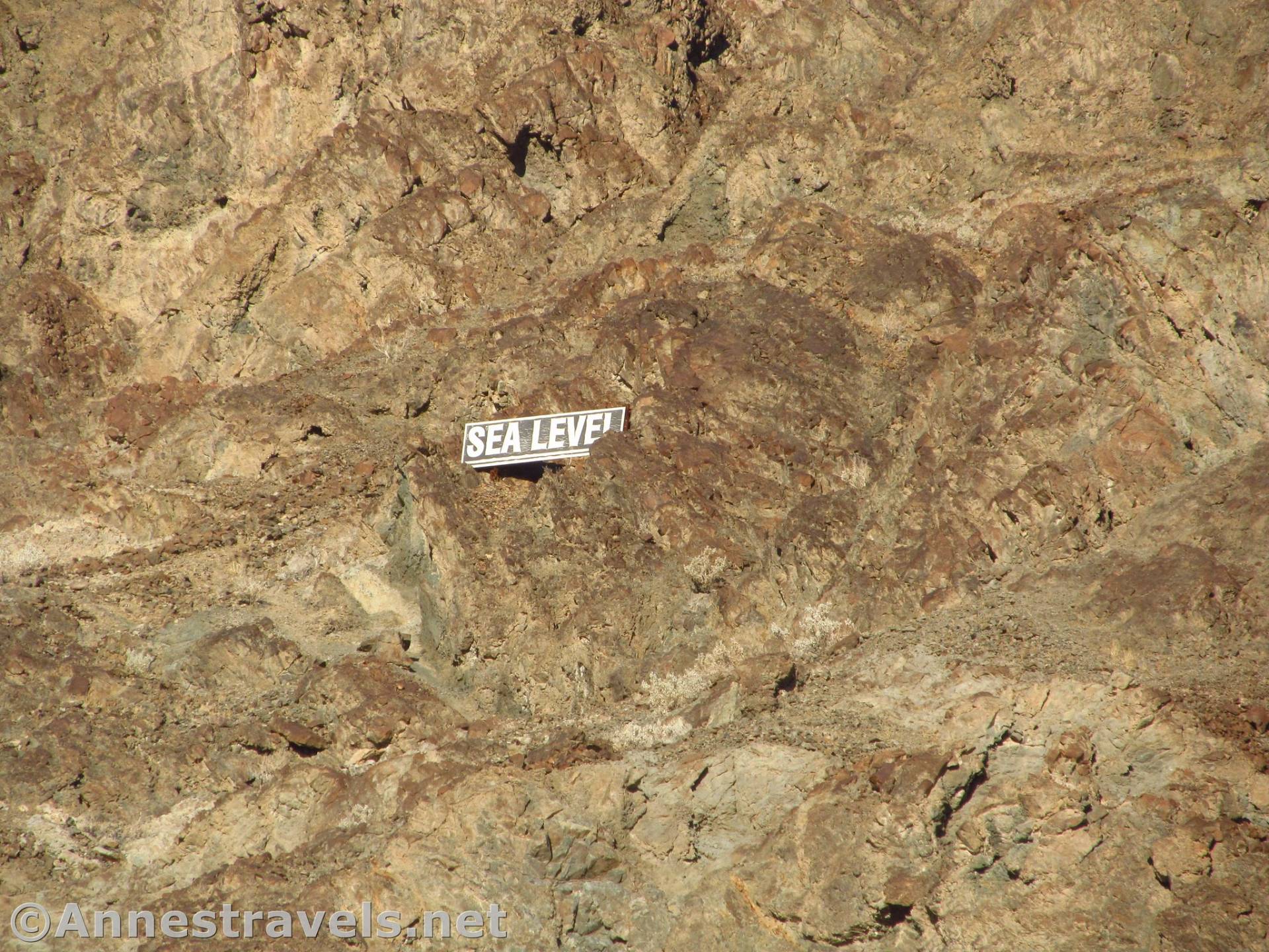 The sign marking sea level above Badwater Basin, Death Valley National Park, California