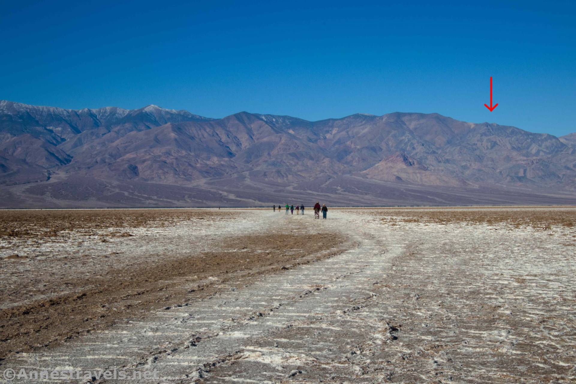 Hiking toward the Lowest Point in North America on Badwater Flats, Death Valley National Park, California
