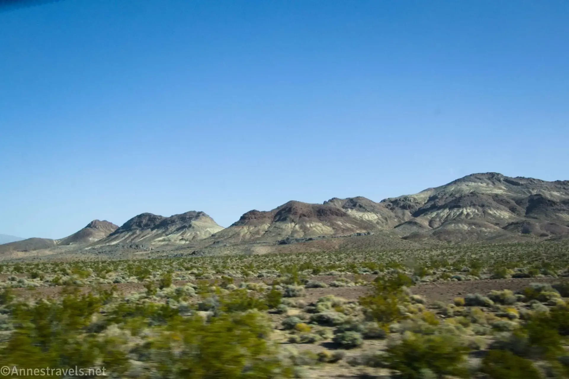 Desert mountains across a brushy plain