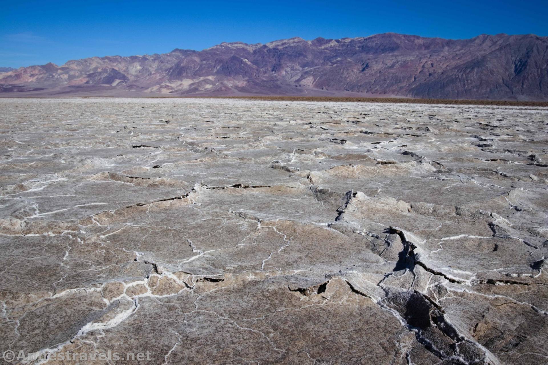 Leathery salt flats and the Black Mountains, Death Valley National Park, California