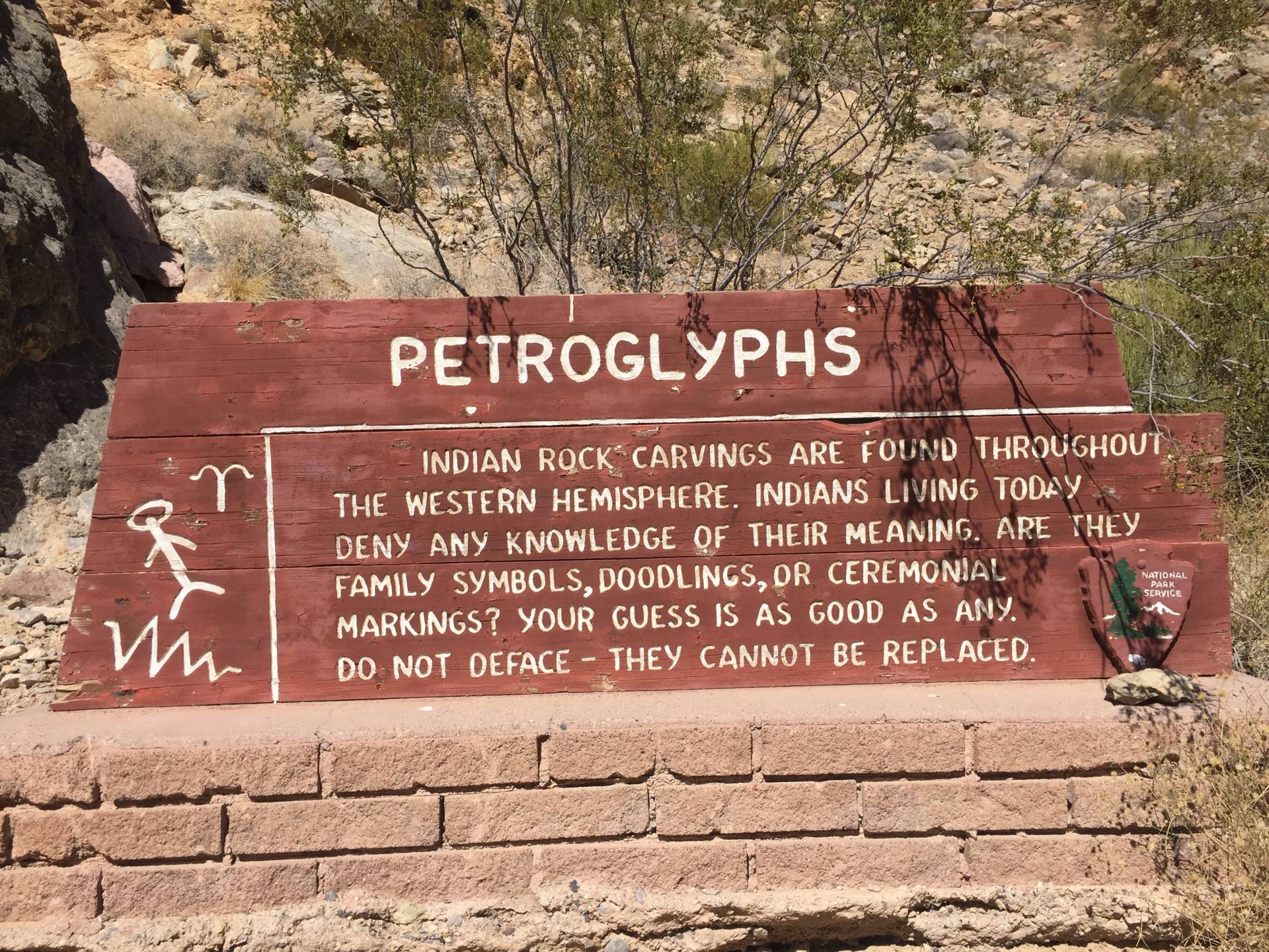 Petroglyphs sign in Titus Canyon, Death Valley National Park, California