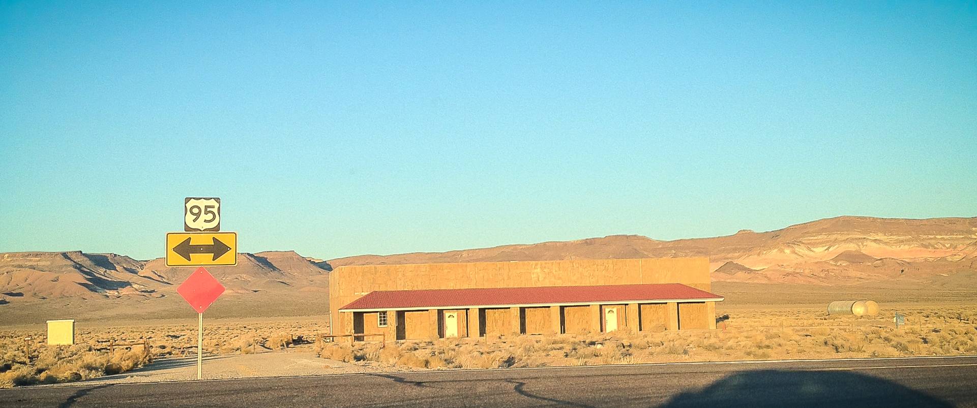 The end of the Scotty's Castle Road at US-95, Death Valley National Park, California